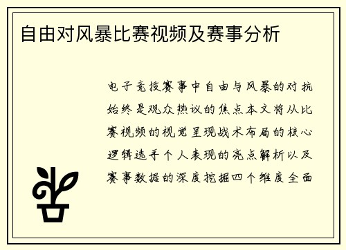 自由对风暴比赛视频及赛事分析
